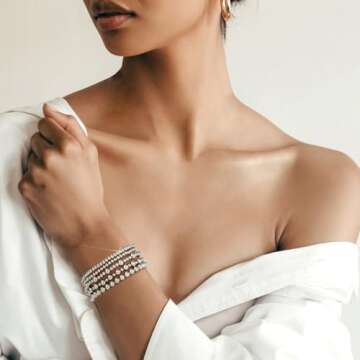 adoyi Silver Bracelets for Women, 14K Gold Plated Beaded Bracelets Strand Bead Ball Bracelet stack Set Strand Bracelet Adjustable Bracelet Set Jewelry for Gifts