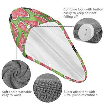 Watermelons Shower Cap for Women - Strong Water Absorption, Reusable Shower Caps
