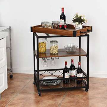 Giantex Industrial Bar Serving Cart - Mobile Kitchen Island