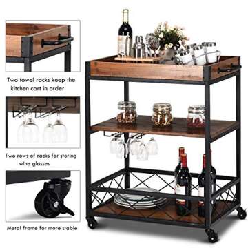 Giantex Industrial Bar Serving Cart - Mobile Kitchen Island