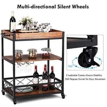 Giantex Industrial Bar Serving Cart - Mobile Kitchen Island