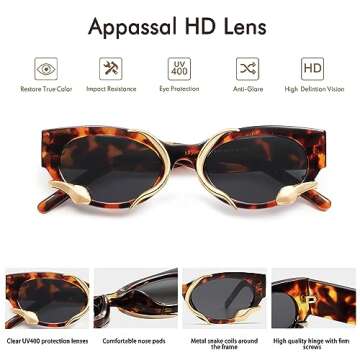Appassal Trendy Snake Sunglasses for Women Men Vintage Cateye Y2k Sunnie AP3621,Tortoise/Grey/Gold Snake
