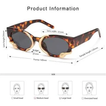 Appassal Trendy Snake Sunglasses for Women Men Vintage Cateye Y2k Sunnie AP3621,Tortoise/Grey/Gold Snake