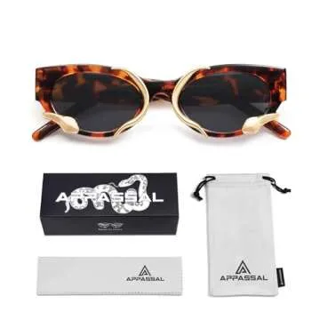 Appassal Trendy Snake Sunglasses for Women Men Vintage Cateye Y2k Sunnie AP3621,Tortoise/Grey/Gold Snake