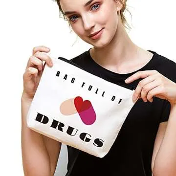 Fokongna Funny Pill Medicine Drug Bag Pill Zipper Pouch Bags | Full of Drugs Pill Case Organizer Makeup Cosmetic Travel Bag Toiletry Case Multifunction Pouch Gifts for Patient Women Girls Friend