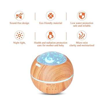 TOMNEW 150ML Aromatherapy Diffuser Ultrasonic Essential Oil Diffuser Kids Room Fragrance Mini Aroma Humidifier Wood Grain Waterless Auto Shut-Off and 7 Color LED Lights Changing for Home Baby (Brown)