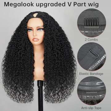 MEGALOOK 26 Inch V Part Wig Human Hair 12A Deep Curly Wig Human Hair Glueless U Part Human Hair wig 200% Density Beginner Friendly No Sew In No Glue Half Wigs For Women