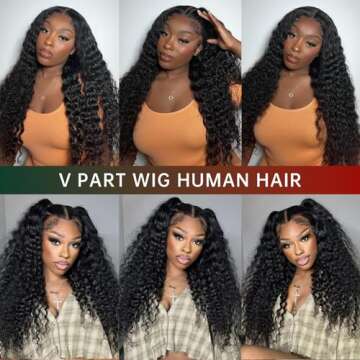 MEGALOOK 26 Inch V Part Wig Human Hair 12A Deep Curly Wig Human Hair Glueless U Part Human Hair wig 200% Density Beginner Friendly No Sew In No Glue Half Wigs For Women