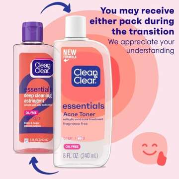 Clean & Clear Essentials Oil-Free Deep Cleaning Face Astringent with 2% Salicylic Acid Acne Medication for All Skin Types, Facial Astringent to Treat & Help Prevent Pimples, 8 fl. oz