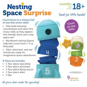 Learning Resources Nesting Space Surprise, 9 Pieces, Ages 18 Months+, Preschool Learning Activities, Toddler Learning Toys, Montessori Toys