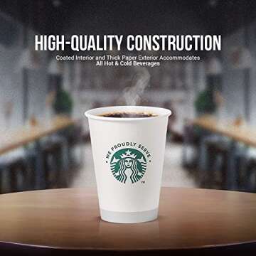 Bools White Disposable Hot Paper Cup, 12 Ounce, Sleeves and Lids Pack of 50 Each Packaged