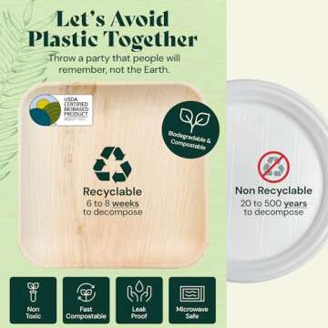 Chic Leaf Palm Leaf Plates Disposable Inch Square Pack Compostable Biodegradable & Eco Friendly Plat...