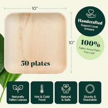 Chic Leaf Palm Leaf Plates Disposable Inch Square Pack Compostable Biodegradable & Eco Friendly Plates,Microwave Safe Disposable (1, 10'' (Pack of 50))