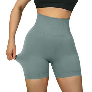 SUUKSESS Women Seamless Booty Shorts Scrunch Butt Lifting High Waisted Workout Shorts (3" Light Green, S)