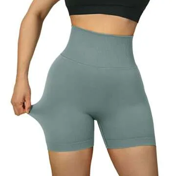 SUUKSESS Women Seamless Booty Shorts Scrunch Butt Lifting High Waisted Workout Shorts (3" Light Green, S)