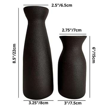 MINIKLE Black Ceramic Vase Set of 2 for Home Decor, Modern Decorative Vase for Pampas Grass, Dried Flowers, and Bud