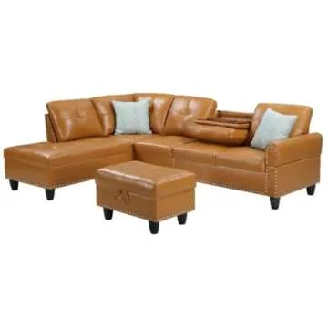 Transitional PU Faux Leather Sectional Sofa with Ottoman
