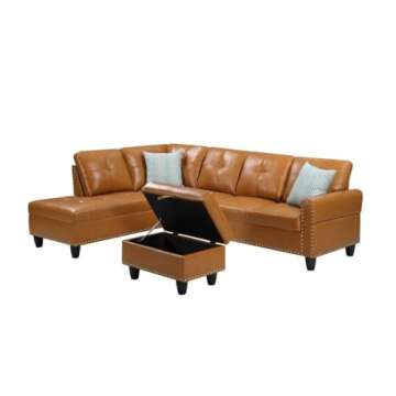Transitional PU Faux Leather Sectional Sofa with Ottoman