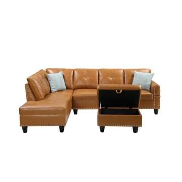 Transitional PU Faux Leather Sectional Sofa with Ottoman