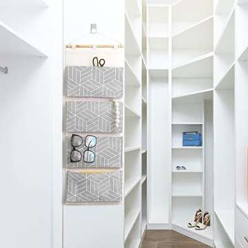 CROWNED 2Pcs Over Door Hanging Storage Bags Wall Mount Closet Organizer, 4 Big Pockets Linen Cotton ...