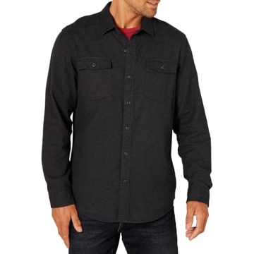 Amazon Essentials Men's Flannel Shirts, Long-Sleeve, Slim-Fit, Two-Pocket, Plaid, Large, Black
