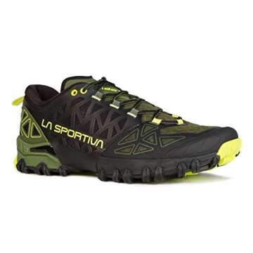 La Sportiva Mens Bushido II Trail Running Shoe, Olive/Neon, 10.5
