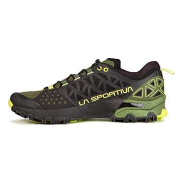 La Sportiva Mens Bushido II Trail Running Shoe, Olive/Neon, 10.5