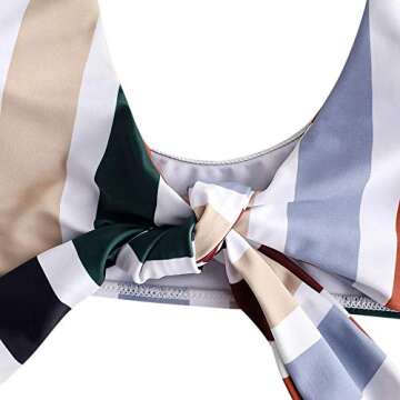 ZAFUL Women's Spaghetti Strap Tie Knot Front Stripe Print Stripe Swimsuit High Waist Solid Two-Piece Bikini Sets (Multi, S)