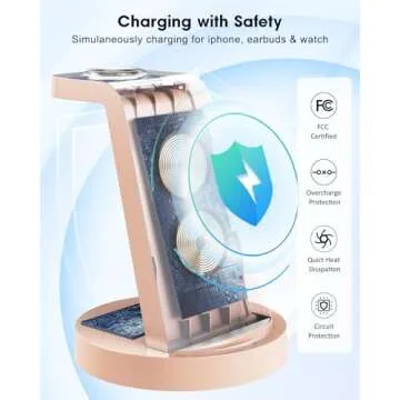3 in 1 Charging Station for Apple Device, Wireless Charger for iPhone 16 15 14 13 12 11 Pro Max & Apple Watch iwatch- Charging Stand Dock for AirPods (Rose)