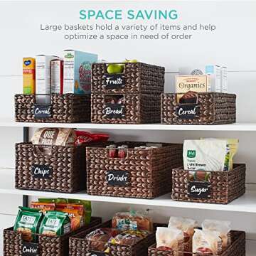 Stylish Water Hyacinth Pantry Baskets with Chalkboard Labels