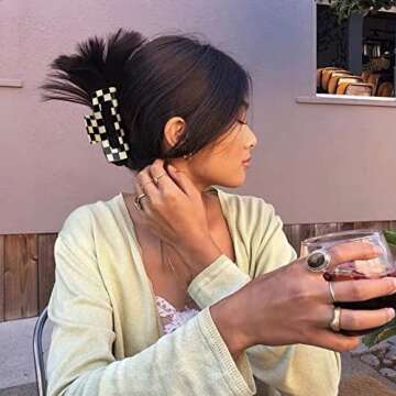 YISSION Large Checkered Vintage Girls Butterfly Hair Clips, Steady Square Claw Clips for Thin/Thick ...