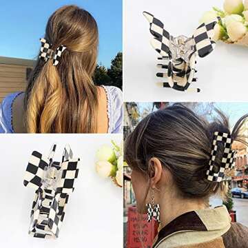 YISSION Large Checkered Vintage Girls Butterfly Hair Clips, Steady Square Claw Clips for Thin/Thick Hair, Fashion Hair Accessories