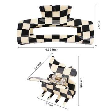 YISSION Large Checkered Vintage Girls Butterfly Hair Clips, Steady Square Claw Clips for Thin/Thick Hair, Fashion Hair Accessories