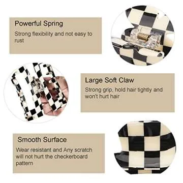 YISSION Large Checkered Vintage Girls Butterfly Hair Clips, Steady Square Claw Clips for Thin/Thick Hair, Fashion Hair Accessories