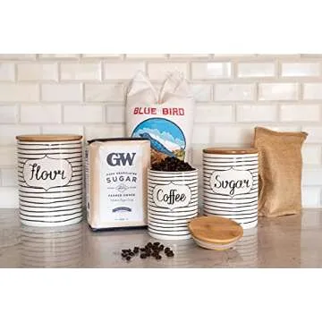 10 Strawberry Street Coffee, Sugar, Flour Kitchen Canister, 3 Piece Set, Everyday Black/White