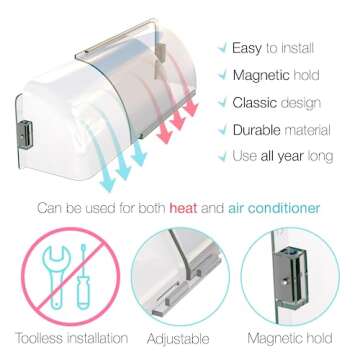 Home Intuition Non Melting Adjustable Magnetic Heat and Air Vent Deflector 8.5" to 15" for Vents, Sidewall, and Ceiling Registers, 2 Pack