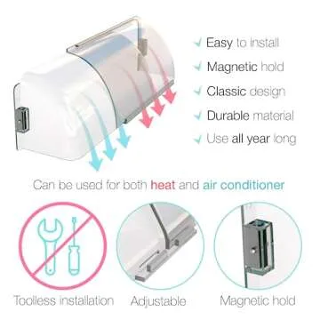 Home Intuition Non Melting Adjustable Magnetic Heat and Air Vent Deflector 8.5" to 15" for Vents, Sidewall, and Ceiling Registers, 2 Pack