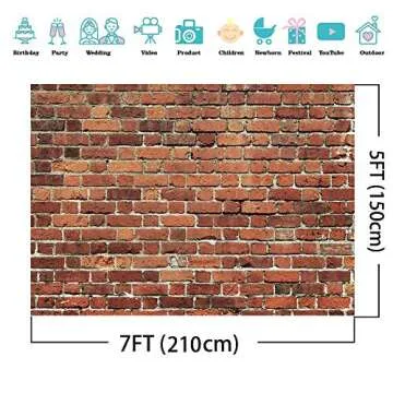 AIIKES 7x5FT Red Brick Wall Backdrop Brick Photography Backdrops Baby Birthday Party Graduation Home Decoration Background Photo Booth Studio Prop Banner 11-506