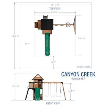 Backyard Discovery Canyon Creek Cedar Wood Swing Set with Wave Slide, Clubhouse, Play Kitchen, Picnic Area, Belt Swings, Web Swing, Rock Wall, Balconies, Playhouse, Step Ladder, Outdoor Playset
