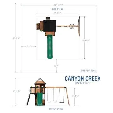 Backyard Discovery Canyon Creek Cedar Wood Swing Set with Wave Slide, Clubhouse, Play Kitchen, Picnic Area, Belt Swings, Web Swing, Rock Wall, Balconies, Playhouse, Step Ladder, Outdoor Playset