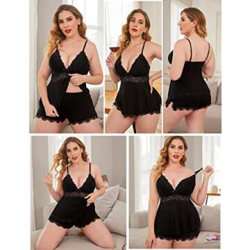 Avidlove Pajamas Set Women's V-Neck Sleeveless Sleepwear Lace Cami Set with Short Pants Black M