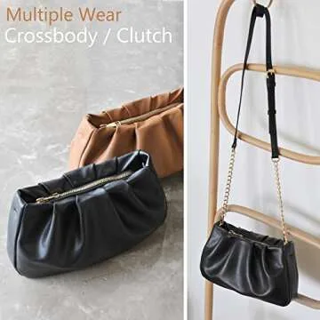Cloud Pouch Bag Women Shoulder Handbag Soft Vegan Leather Vintage Hobo Chain Cross body Bag (Black)