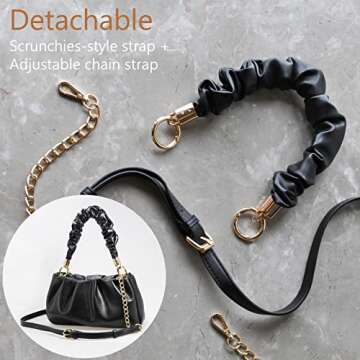Cloud Pouch Bag Women Shoulder Handbag Soft Vegan Leather Vintage Hobo Chain Cross body Bag (Black)