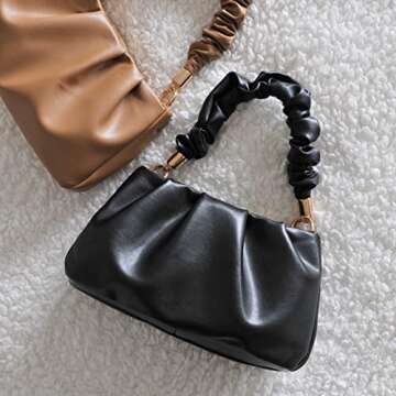 Cloud Pouch Bag Women Shoulder Handbag Soft Vegan Leather Vintage Hobo Chain Cross body Bag (Black)