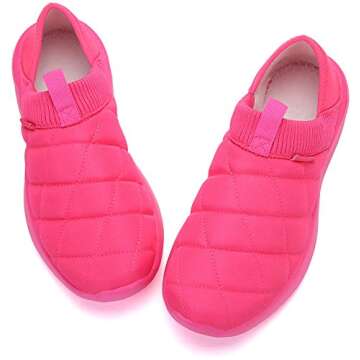 KUBUA Slippers for Men and Womens Indoor House Shoes Plush Slip on Outdoor Garden Loafers Pink 7 Women / 6 Men