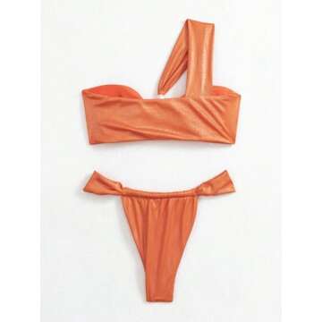 OYOANGLE Women's 2 Piece One Shoulder Ruched Bikini Set High Cut Swimsuit Bathing Suits