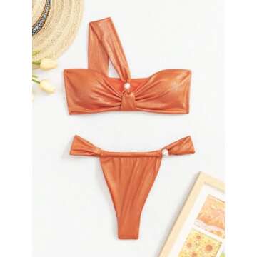 OYOANGLE Women's 2 Piece One Shoulder Ruched Bikini Set High Cut Swimsuit Bathing Suits