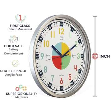 OWLCONIC Non Ticking Kids Clock for Kids Learning to Tell Time, Telling Time Teaching Clock for Kids, Wall Clock Kids, Classroom Clock, Kids Learning Clock, Silent Kids Clocks for Bedrooms.