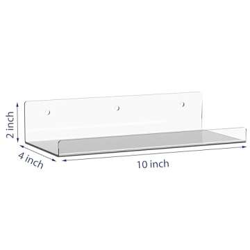 JDEA Wall-Mounted Acrylic Shelves Suitable for Wall-Mounted Display Rack Storage Rack Suitable for Children's Bookshelf Room Wall Decoration Bedroom Kitchen Living Room (2, 10”)