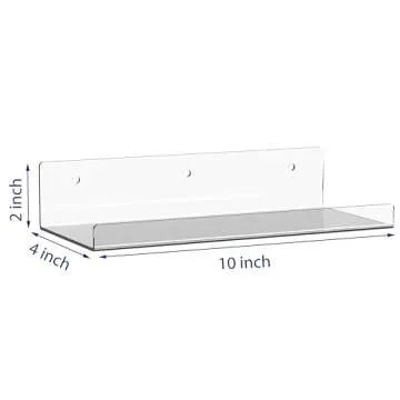 JDEA Wall-Mounted Acrylic Shelves Suitable for Wall-Mounted Display Rack Storage Rack Suitable for Children's Bookshelf Room Wall Decoration Bedroom Kitchen Living Room (2, 10”)